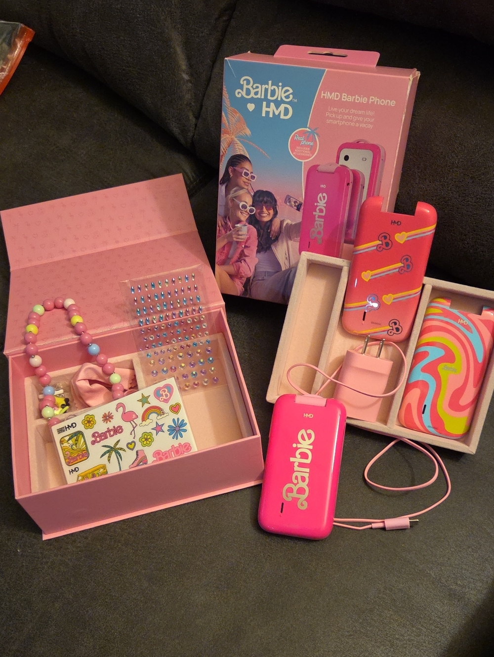 Barbie Pink Phone Accessory Set with Beaded Charm & Stickers,like New